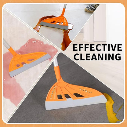 Magic Air Broom Household Silicone Broom for Floor Cleaning, Multifunctional Floor Squeegee with 60’’ Aluminum Adjustable Handle, Pet Hair for Glass, Fine Dust, Hair, Liquids (Orange)
