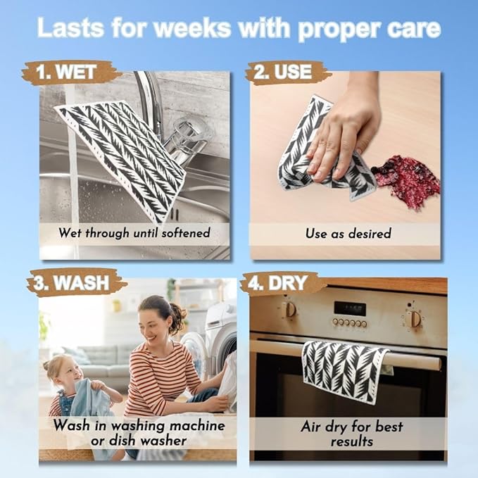 Swedish Dishcloths - Ecofriendly Reusable Paper Towels, Biodegradable Dish Cloths - Cellulose Sponge Dish Cloths for Washing Dishes - 8 Pack (Black & White)