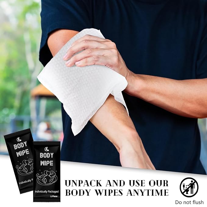 Timgle 200 Pcs Body Wipes Individually Wrapped Bath for Adults Face Hand Deodorant Body Wipes Pearl Pattern Wet Shower with Aloe Bathing Disposable Cleansing for Travel Gym Travel(Black Background)
