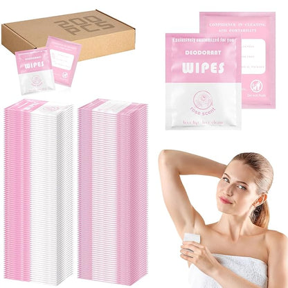 Timgle 200 Count Deodorant Wipes Bulk Individually Wrapped Travel Size Wipes for Men Women Body Underarm Deodorant Remove Sweat Sports Travel Clean Skin Daily Use Female Male(Pink)