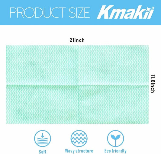 KMAKII Handi Wipe Reusable Cloths - Multi-Purpose Disposable Dish Cloths and Towels, Ultra Absorbent, Fast-Dry, Durable Cleaning Wipes for Kitchen and Home, Green, 11.8 x 21 inches, Pack of 80