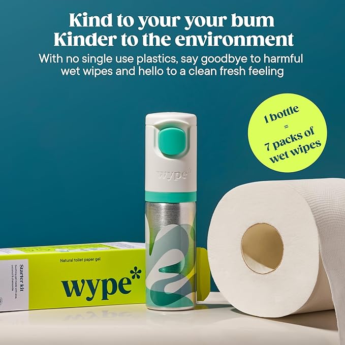 Wype | Starter Kit & Mini Bundle | Toilet Paper Gel | Flushable Wet Wipes Alternative | Vacation Essentials | 1 x Applicator, 1 x Refill (3.4 fl oz) + 1 x Mini (1 fl oz)