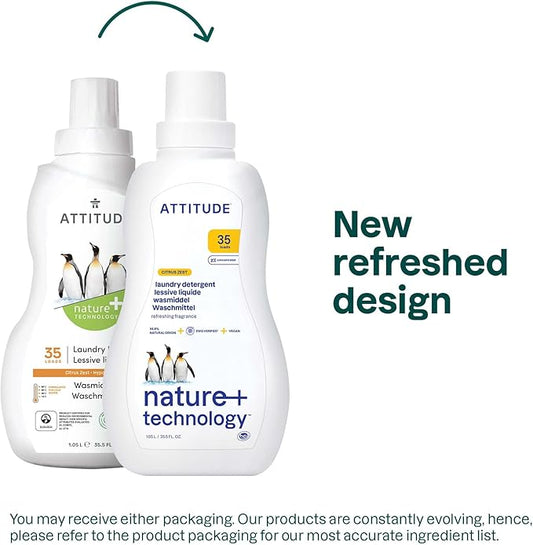 ATTITUDE Liquid Laundry Detergent, EWG Verified Laundry Soap, HE Compatible, Vegan and Plant Based Products, Cruelty-Free, Citrus Zest, 35 Loads, 35.5 Fl Oz