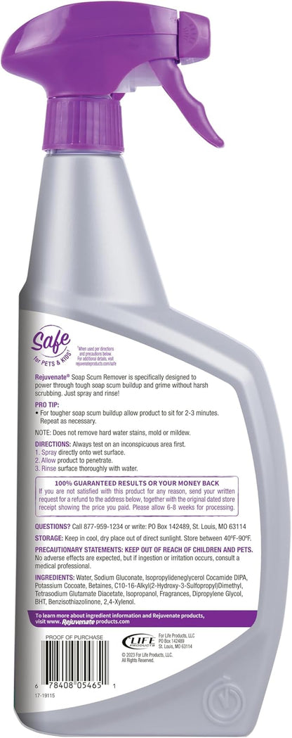 Rejuvenate Scrub Free Soap Scum Remover Shower Glass Door Cleaner Works on Ceramic Tile, Chrome, Plastic and More (2 Bottles x 24oz)