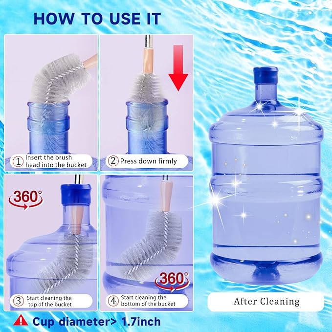 11 Pack 28" Long Bottle Brush,3 & 5 Gallon Bottle Cleaner Brush, Water jug Brush with Bendable Replaceable Brush Heads, Nylon Bristles and Stainless Steel Handle Bucket Cleaning Brush