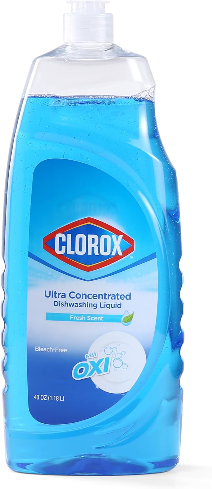 Clorox Liquid Dish Soap with Oxi in Fresh Scent, 40 Fl Oz | Bleach-Free Dishwashing Liquid Powers Through Grease to Wash Dishes and Clean | Ultra Concentrated Clorox Dishwashing Soap