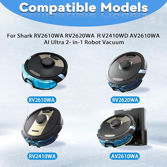 8 Mop Pads Replacement Parts for Shark RV2610WA RV2620WA RV2410WD AV2610WA AI Ultra 2- in-1 Matrix Clean Robot Vacuum models Spare Parts Accessories, 8 Mop Pads, 2 HEPA Filter, 4 Side Brushes
