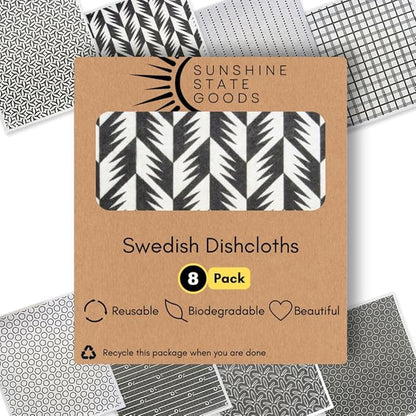 Swedish Dishcloths - Ecofriendly Reusable Paper Towels, Biodegradable Dish Cloths - Cellulose Sponge Dish Cloths for Washing Dishes - 8 Pack (Black & White)