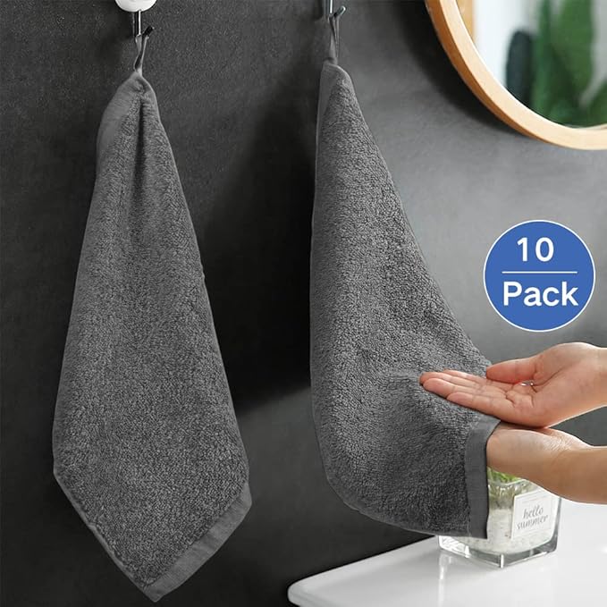 Yoofoss Luxury Washcloths Towel Set 10 Pack Baby Wash Cloth for Bathroom-Hotel-Spa-Kitchen Multi-Purpose Fingertip Towels and Face Cloths 10'' x 10'' - Dark Grey