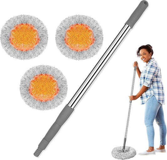 Dust Mop, Wall Cleaner Mop, with Hight Adjustable Handle and 1 Washable Mops Pad, Wet & Dry Floor Cleaning Mop for Hardwood, Tiles, Laminate, Vinyl (Grey mop with 3 pads)
