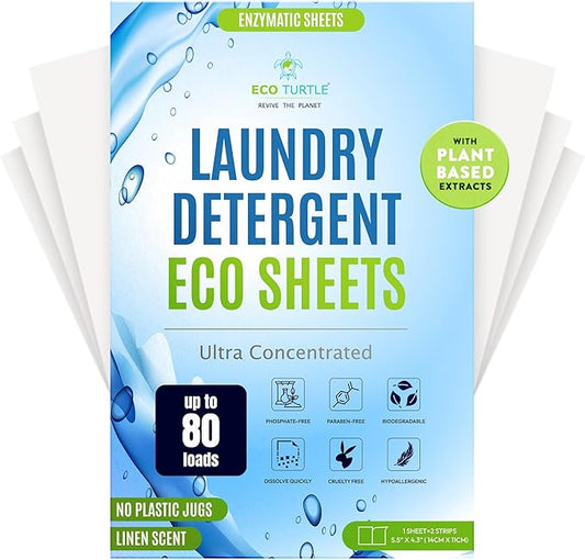 Eco-Friendly 80 Loads Ultra Concentrated Laundry Detergent Sheets - Stain-Fighting Enzymes & Plant Powered Sheets, Liquidless Soap Travel-Friendly for Hot/Cold Cycles, Tackles Tough Stains & Odors