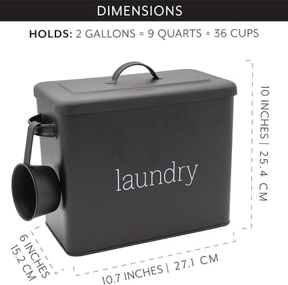 AuldHome Design Enamelware Laundry Powder Container (Black), Enamelware Detergent Bin w/ Scoop