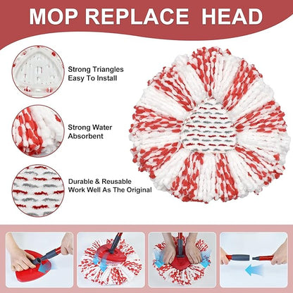 Spin Mop Replacement Head, Base, Mop Handle Replacement for OCedar EasyWring 1 Tank System, 2 Microfiber Refills, 4-Section Sturdy Iron 30-58in Stick, 1 Head Cover and 1 Scrubber Mop Head