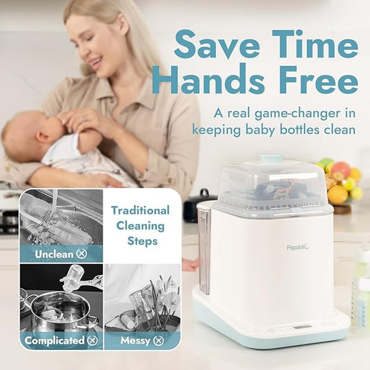 Papablic Bottle Washer Pro, Baby Bottle Washer & Sterilizer & Dryer, 4-in-1 Bottle Washer Sanitizer for Bottles, Pump Parts, & Baby Essentials - Quick & Clean with 60 Detergent Tablets