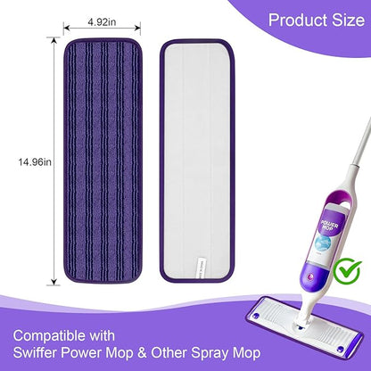 4 Pack Reusable Mop Pads Compatible with Swiffer PowerMop, Mop Refill Pads Replacement for Swiffer Power Mop Upgraded Cationic Spray Mop Pads for Wood & Multi-Surface Floor Cleaning, Machine Washable