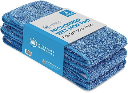 Microfiber Wholesale™ 20 inch Microfiber Mop Pads - Machine Washable, Reusable, Refills & Replacement Wet Mop Heads Compatible With Any Microfiber Flat Mop System (3 Pack)