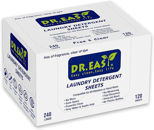 DR.EASY Laundry Detergent Sheets 240 loads unscented,Easy To Carry Great For Travel,safe for baby & pets,No mess No Dyes biodegradable formula