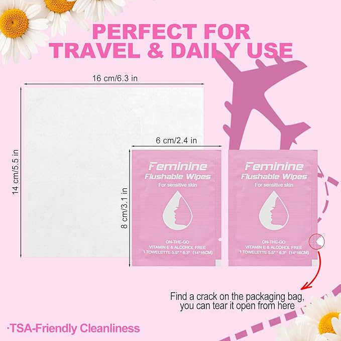 Feminine Wipes Individually Wrapped, Flushable Wipes Travel,Travel Wipes for Women,Feminine Care Wet Wipes Travel Size Vaginal Wipes for Adult, Girl and Homeless 300