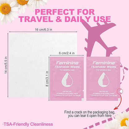 Feminine Wipes Individually Wrapped, Flushable Wipes Travel,Travel Wipes for Women,Feminine Care Wet Wipes Travel Size Vaginal Wipes for Adult, Girl and Homeless 300