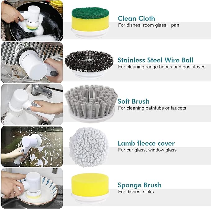 Electric Spin Scrubber - Shower Scrubber,Bathroom Scrubber Electric,for Cleaning Tub, Floor, Tile, Window, Sink, Kitchen Cleaning with 6 Electric Cleaning Brush Head (6)