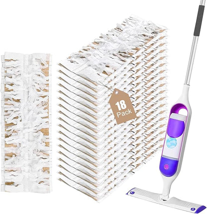 18 Pack Disposable Mopping Pads Refills for Swiffer PowerMop Wood Mops, Spray Clean Pads Wet Pads Refill Replacement for Wood Floor Cleaning（Brown Without Handle）