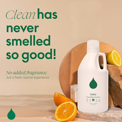 Safely Everyday Laundry Detergent Liquid Soap,Free & Clear 4 Pack–Plant Powered,Highly Concentrated-Fight Stains & Wash Away Dirt, Impurities While Preserving Colors, Gentle On Skin, 64 fl oz Each