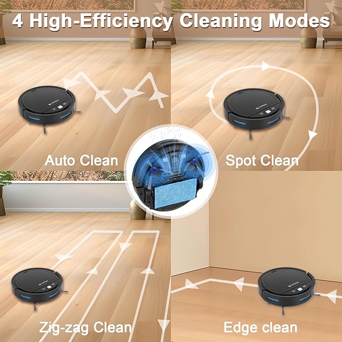 Robot Vacuums and Mop, Balayeuse Robot 3-in-1 Mopping Wi-Fi/Voice/Apps Robot Vacuum pet Hair,Drop Proof, Aspiradora Robot auto Return Charge,Ultra Slim,Ideal for Hard Floors, Carpets