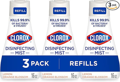Clorox Disinfecting Mist, Lemon Orange Blossom, Disinfecting Refill, 16 Fluid Ounces, Pack of 3