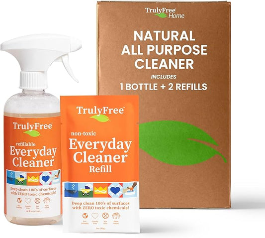 Everyday Cleaner - Multipurpose Cleaner Spray, Kitchen Counter Cleaner, Natural Cleaning Products, Multi-Surface Household Solution, 1 Empty Bottle Spray (16oz) & 2 Refills (3oz each)