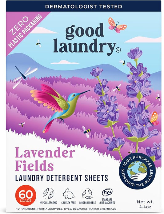Eco-Friendly Lavender Scented Detergent Sheets (60 Loads) - Hypoallergenic, Zero-Waste Laundry Solution - No Plastic Jugs, Biodegradable & Vegan, Gentle on Skin - Based in the USA