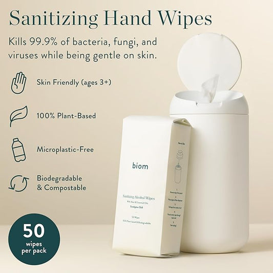 Biodegradable Hand Sanitizing Wipes 8-Pack Refill Kit - Kid-Safe Wipes | Plant-Based Hand Sanitizer for Home & Travel | Natural, Non-Toxic Wet Wipe with Aloe for Soft Skin | Tea Tree Scent