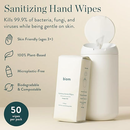 Biodegradable Hand Sanitizing Wipes 4-Pack Refill Kit - Non-Toxic Kid-Safe Wipes | Plant-Based Hand Sanitizer for Home & Travel | All Natural Wet Wipe with Aloe for Soft Skin | Tea Tree Scent