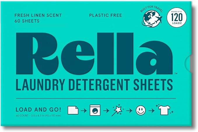 Rella Powerful Laundry Detergent Sheets, 60 Count, Family Owned & Operated, Fresh Linen Scent, Biodegradable, Eco Friendly, Travel Laundry Detergent Sheets