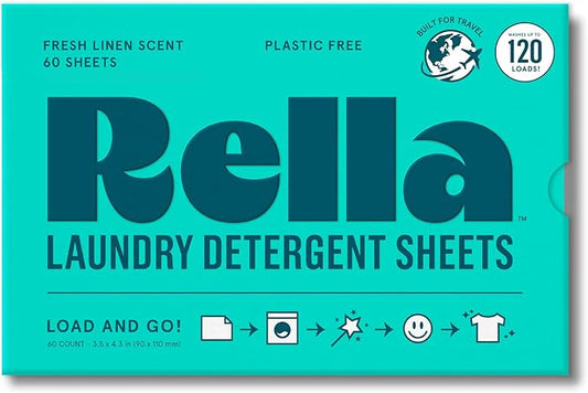 Rella Powerful Laundry Detergent Sheets, 60 Count, Family Owned & Operated, Fresh Linen Scent, Biodegradable, Eco Friendly, Travel Laundry Detergent Sheets