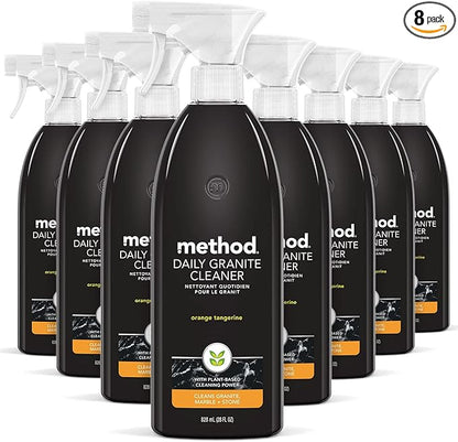 Method Daily Granite Cleaner Spray, Orange Tangerine, Plant-Based Cleaning Agent for Granite, Marble, and Other Sealed Stone, 28 oz Spray Bottles (Pack of 8)