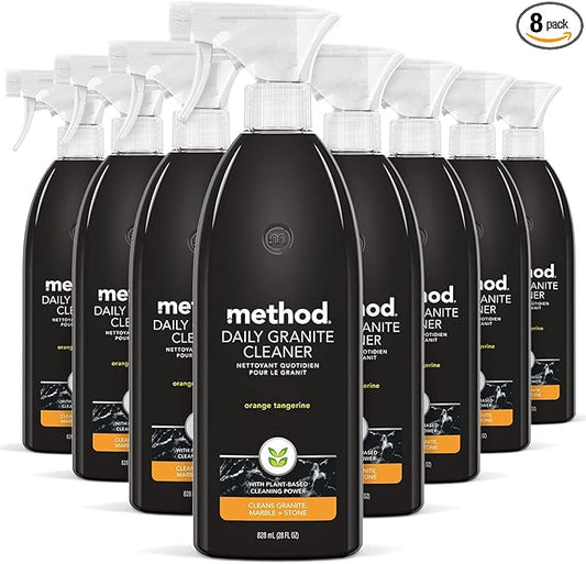 Method Daily Granite Cleaner Spray, Orange Tangerine, Plant-Based Cleaning Agent for Granite, Marble, and Other Sealed Stone, 28 oz Spray Bottles (Pack of 8)