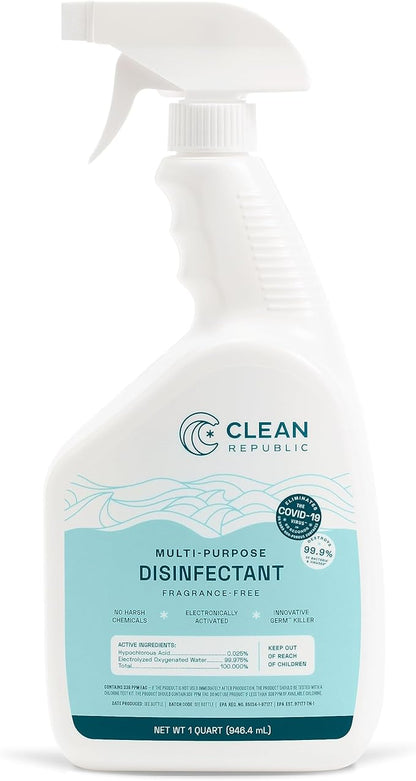 Clean Republic Multi-Purpose Disinfectant, Cleaning Spray, 32 Fluid Ounce Bottle, 4-Pack