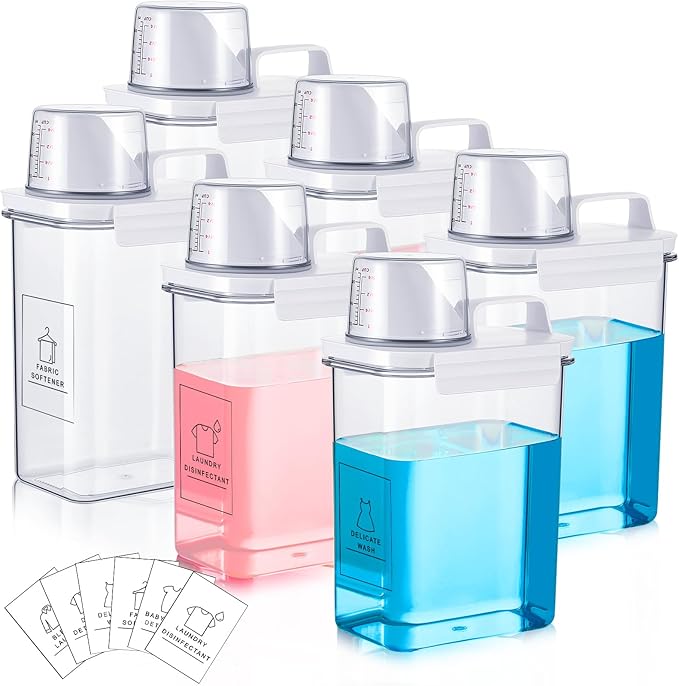 Tatuo 6 Pack 61 oz Laundry Detergent Dispenser Liquid Laundry Soap Dispenser Plastic Laundry Detergent Container with Lids for Laundry Room Organization Storage Laundry Powder Fabric Softener