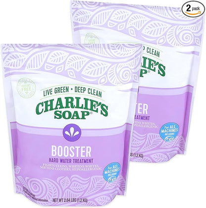 Charlie's Soap Booster & Hard Water Treatment (2.64 Lbs, 2 Pack) Natural Powdered Water Softener and Laundry Booster – Safe and Effective