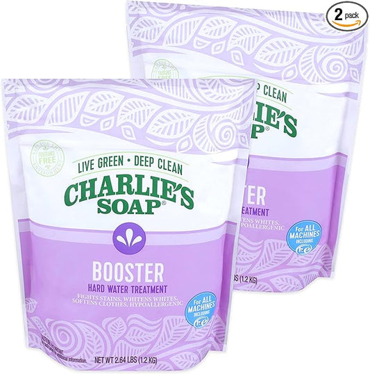 Charlie's Soap Booster & Hard Water Treatment (2.64 Lbs, 2 Pack) Natural Powdered Water Softener and Laundry Booster – Safe and Effective