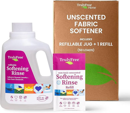 Fabric Softening Conditioner for Clothes| Safe for Babies & Kids with Sensitive Skin | Plant-Based | Include 1 Refillable 50oz Bottle with Measuring Cap| Unscented Rinse(50 Loads)