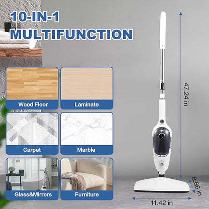 Steam Mop Cleaner 10-in-1 with Convenient Detachable Handheld Unit, Laminate/Hardwood/Tiles/Carpet Kitchen - Garment - Clothes - Pet Friendly Steamer Whole House Multipurpose Use