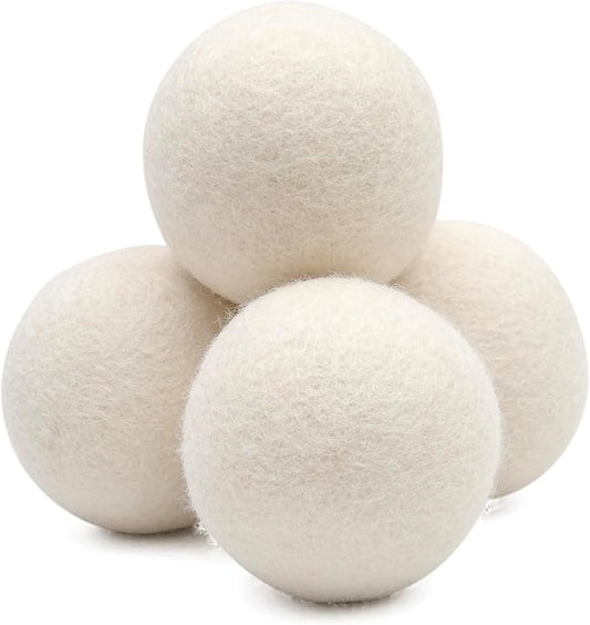 Organic Wool Dryer Balls for Dryer - XL Reusable Fabric Softener Ball for Wrinkle-Free Clothes - Time Saving Handmade Wool Laundry Balls for Dryer (White - 4 Pack)