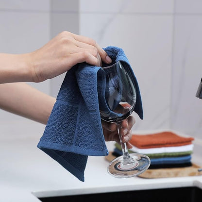 Glynniss Dishcloths Kitchen Highly Absorbent Dish Rags 100% Cotton Dish Cloths for Washing Dishes, Cleaning (Middle Blue White, 11x11)