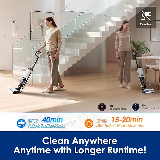 Tineco Floor One S7 Steam Cordless Wet Dry Vacuum Steam Mop All-in-One, Hard Floor Cleaner with 284F HyperSteam, Self-Cleaning, Edge Cleaning, Safe for Kids & Pets
