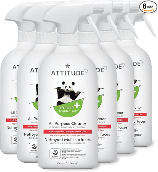 ATTITUDE All Purpose Cleaner, EWG Verified Multi-Surface Products, Vegan, Naturally Derived Multipurpose Cleaning Spray, Pink Grapefruit, 27.1 Fl Oz (Pack of 6)