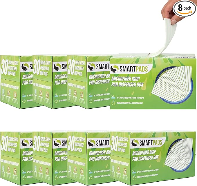 Arkwright Reusable Smart Pads Box - (Case of 240) Disposable or Washable Microfiber Mop Pads Compatible with Swiffer Mop Heads, Dry and Wet Mops for Many Types of Floor Cleaning, 18 in, Green