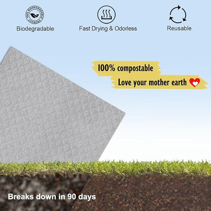 Swedish Dishcloths for Kitchen | 6 Pack Absorbent Cellulose Sponge Cloths Washable | Non-Scratch Reusable Paper Towels Quick Drying Cleaning Cloths - Grey