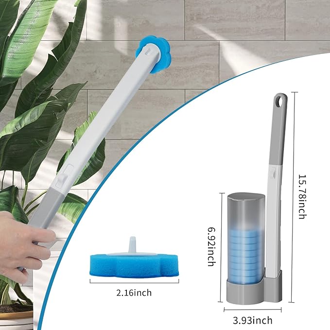 Disposable Toilet Brush, Toilet Bowl Cleaner Brush with 24 Refills, Toliet Wand Kit Wall-Mounted, Toilet Bowl Disposable Scrubbers, Storage Caddy and 24 Refill Heads for Bathroom Cleaning