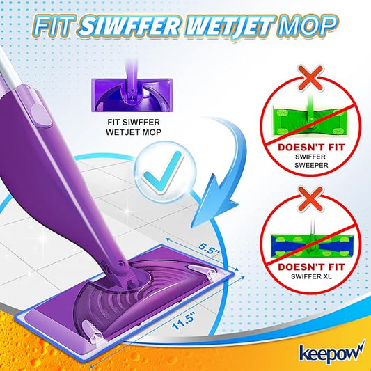 Power Scrubbing Reusable Mop Pads for Swiffer WetJet Mops (8 Pack), Wet Jet Refills, Washable Microfiber Mop Pads for Floor Cleaning Wet Dry Use